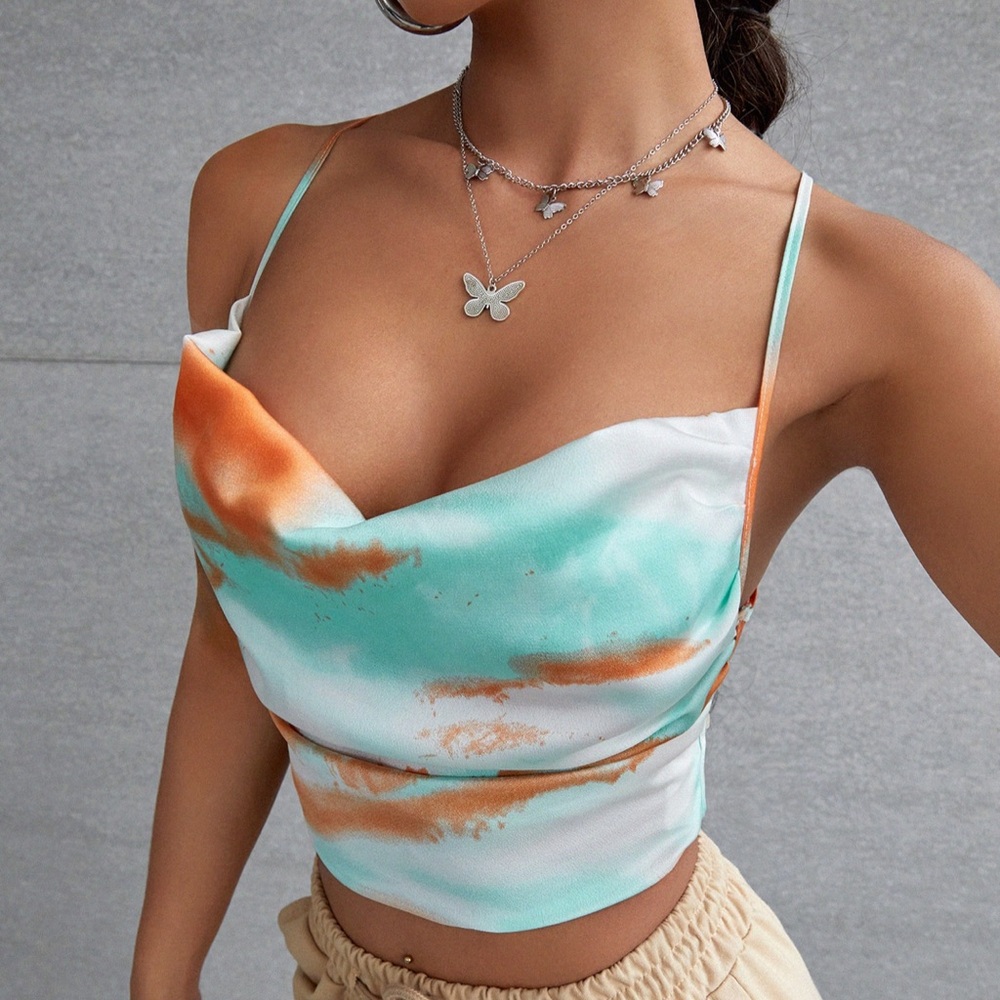 SHEIN Green Blue Asymmetrical Crop Camisole